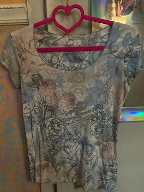 American vintage style Floral Embellished Scoop Neck Women's Top